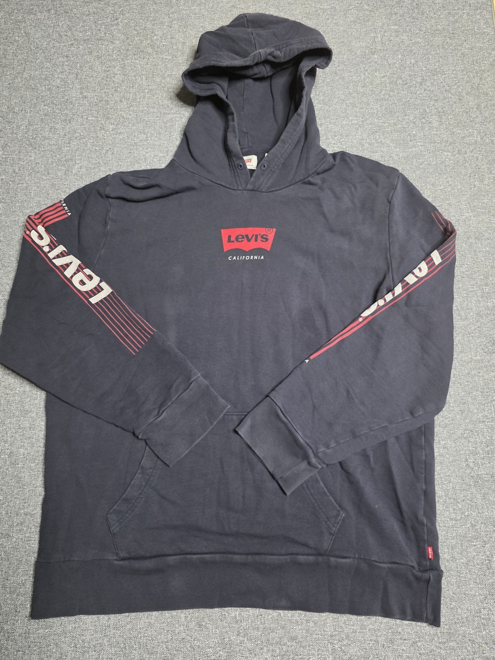 Levi's Black Hoodie with Red Logo and Sleeve Stripes